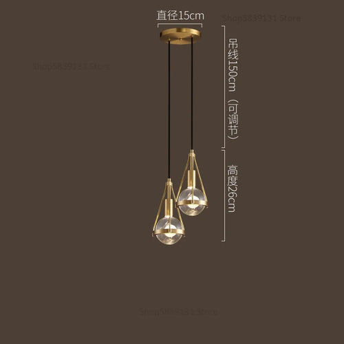 Nordic copper and crystal LED pendant light