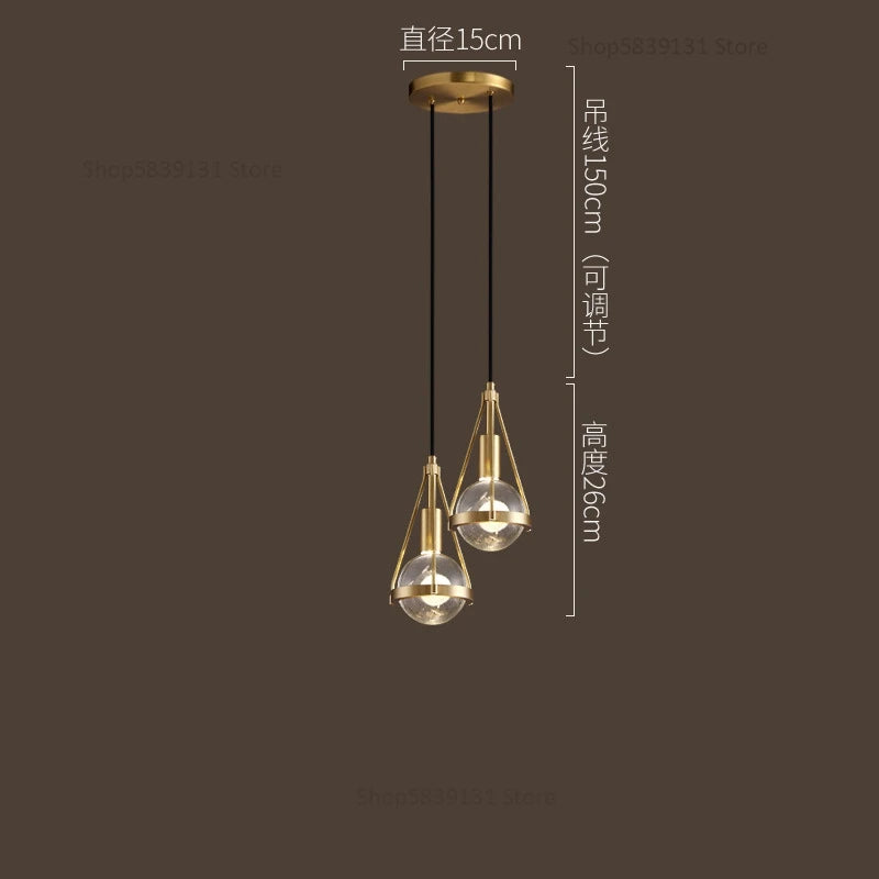 Nordic copper and crystal LED pendant light