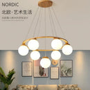 Modern Nordic wooden and white glass pendant light
