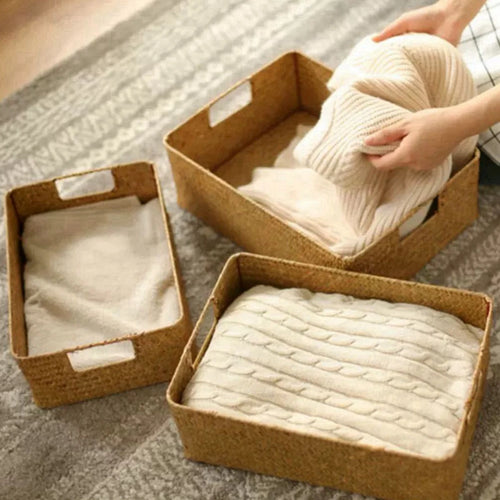 large woven seagrass basket for storage and decoration