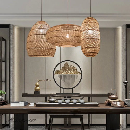 Vintage rattan pendant light - vue 2 sur 12
