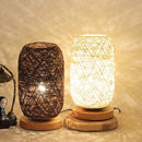Rattan table lamp with wooden base, modern home decor