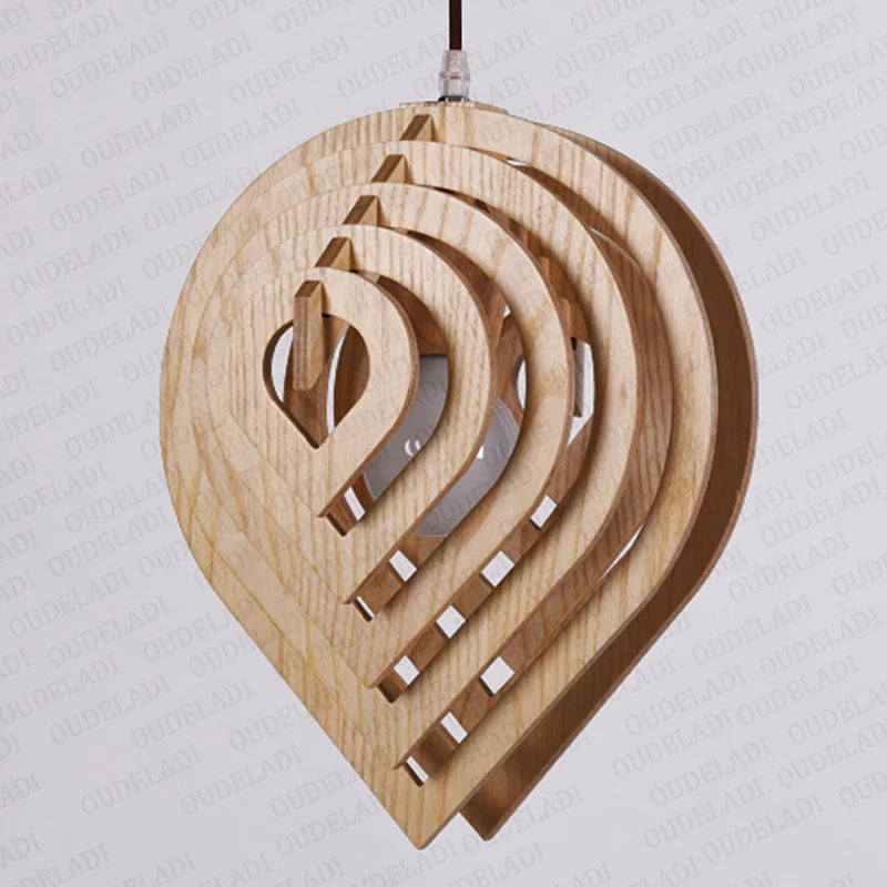 Modern wood pendant light nordic water drop style decorative ideal for lofts - vue 5 sur 11
