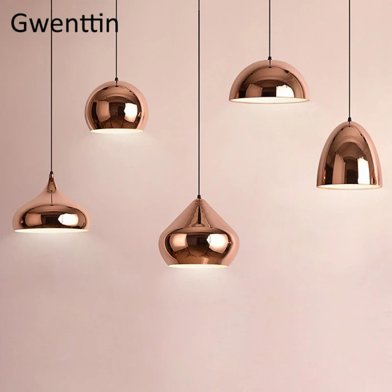 modern iron and copper pendant light with LED mirror
