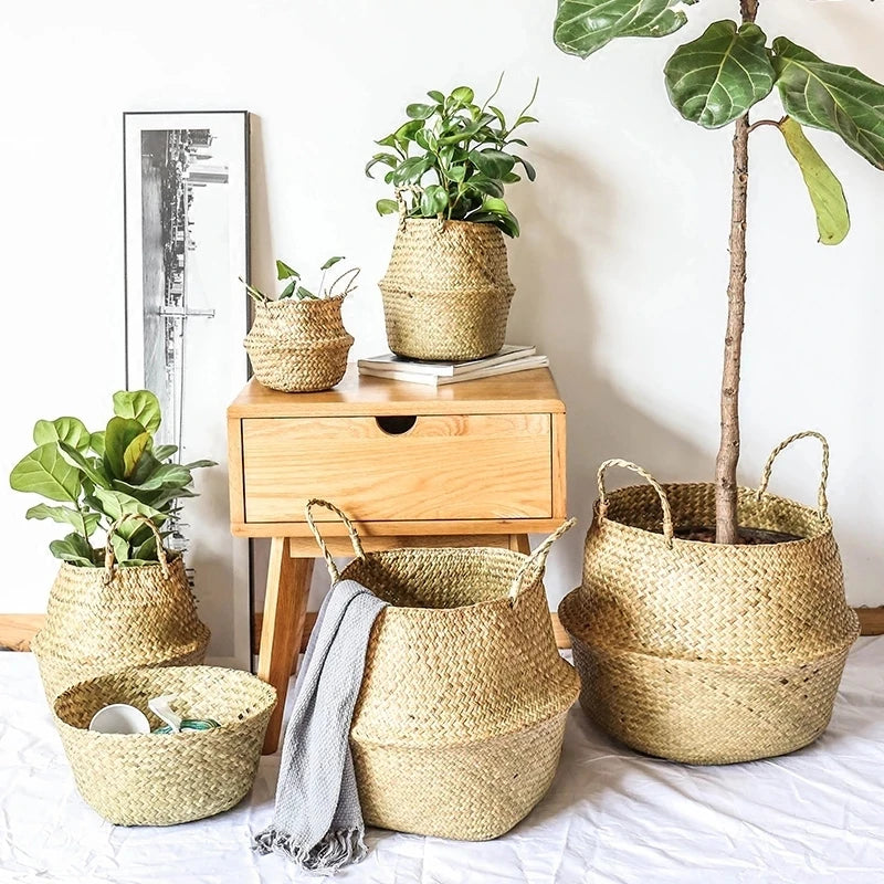 rattan seaweed wicker basket for storage and picnic - vue 4 sur 13