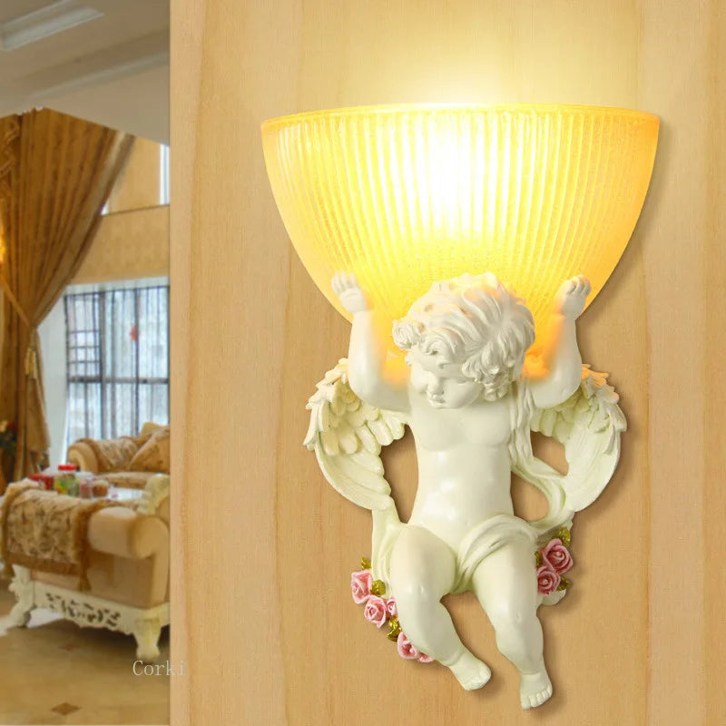 European art angel resin LED wall light