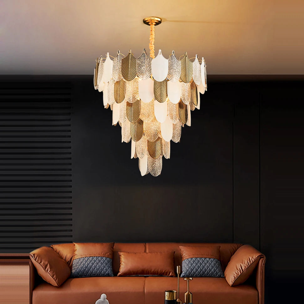 Modern art deco designer stainless steel LED chandelier - vue 3 sur 12