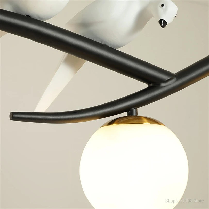 Nordic bird lamp modern chandelier with glass LED shade - vue 4 sur 14