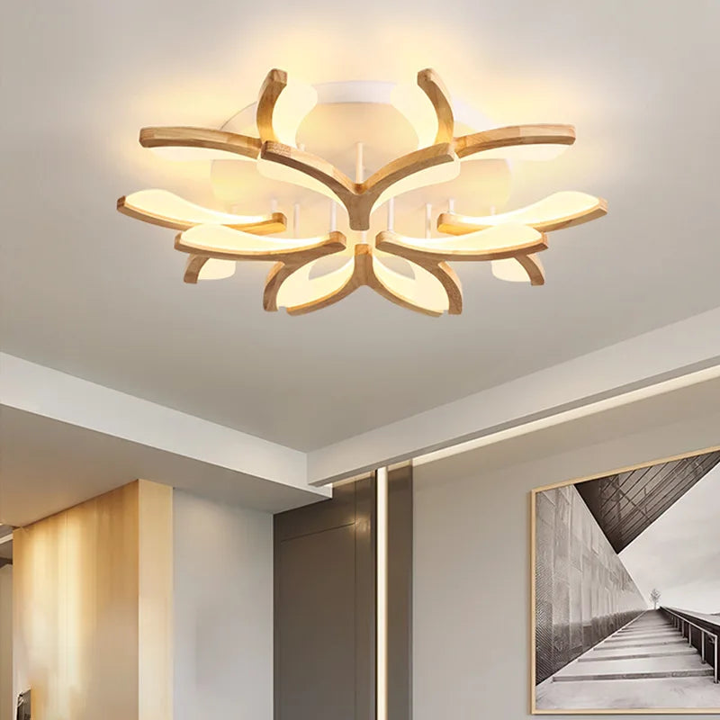 Nordic solid wood modern LED ceiling light - vue 3 sur 10