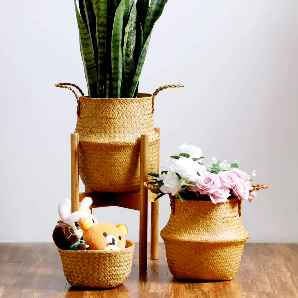 foldable rattan basket for storing flowers and accessories