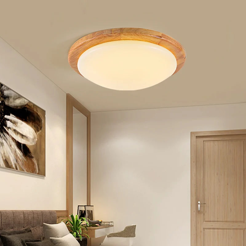Solid wood LED ceiling light with dimmable brightness for interiors - vue 4 sur 9