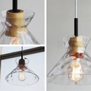 Retro nordic water grain glass and wood LED pendant light
