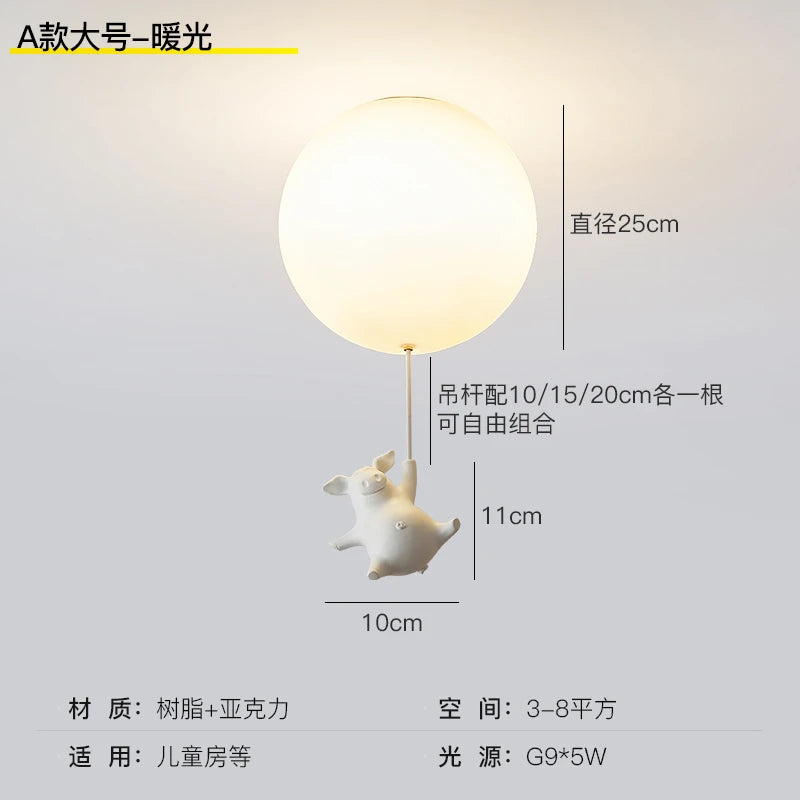 flying pig led ceiling light for children's decoration - vue 9 sur 16