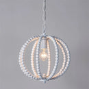 Round rustic retro chandelier in white iron with wood beads