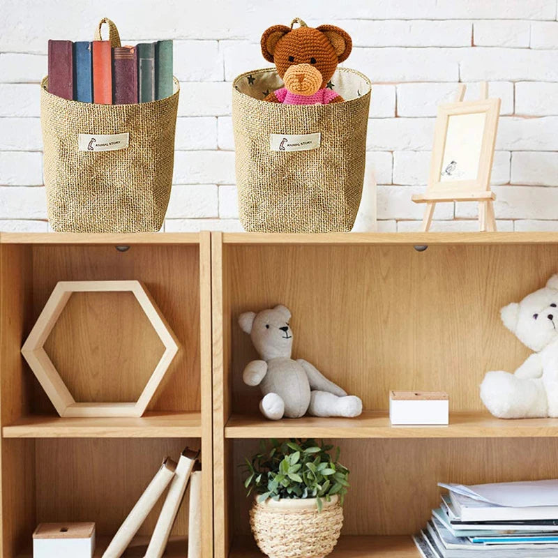 Jute, cotton and linen storage basket with handle - vue 3 sur 9