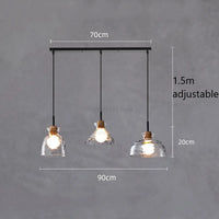 Retro nordic water grain glass and wood LED pendant light