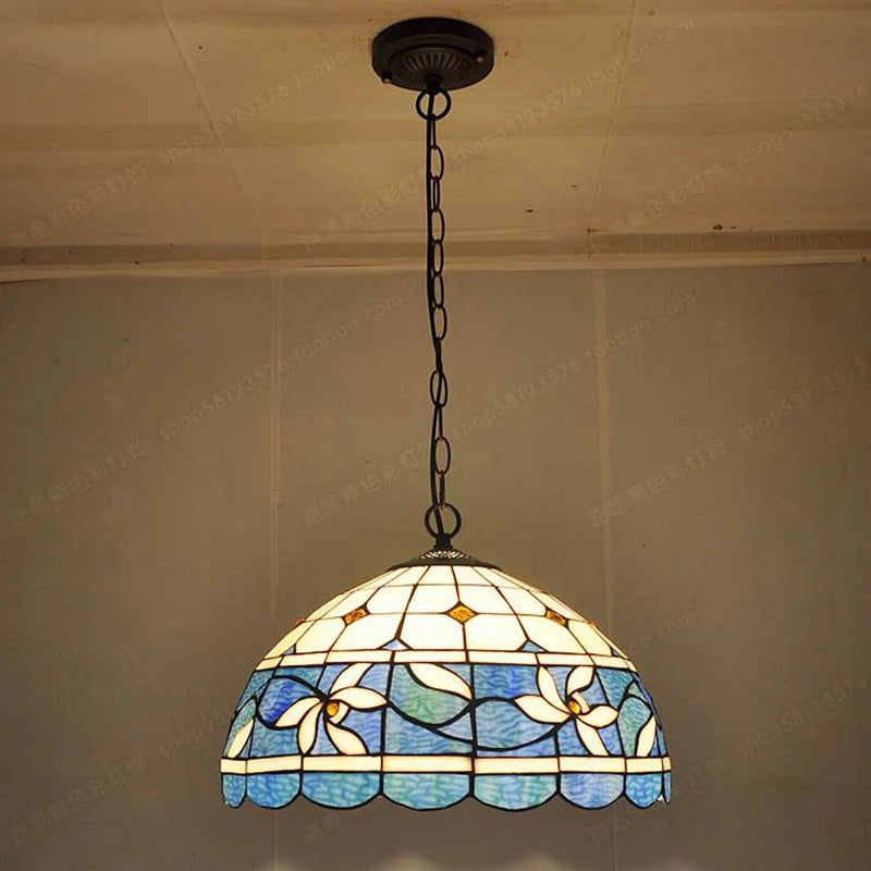 Antique stained glass chandelier for nostalgic ambience and restaurants
