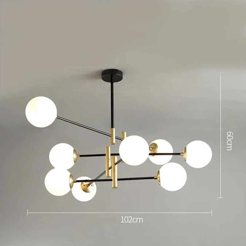 Modern LED glass ball chandelier nordic creative lighting - vue 11 sur 18