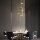 Modern rectangular copper LED chandelier for staircases and lofts