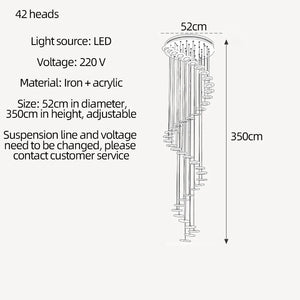 Acrylic chandelier for staircase and decorative spaces