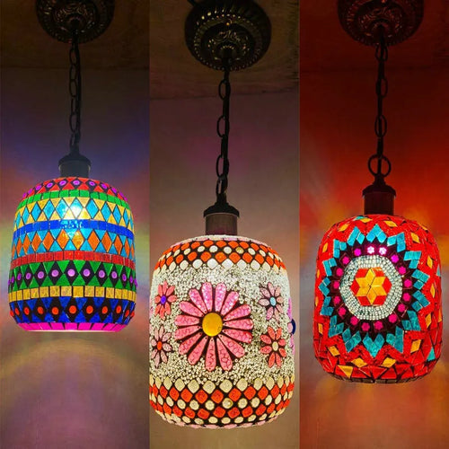 Retro vintage bohemian style Turkish mosaic LED pendant light - vue 2 sur 14