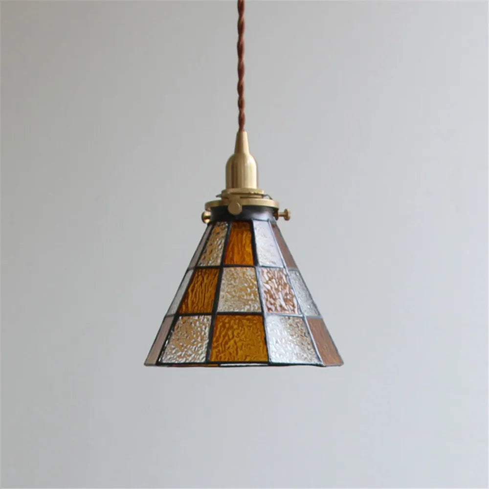 Vintage brass and glass pendant light for kitchen - vue 3 sur 6