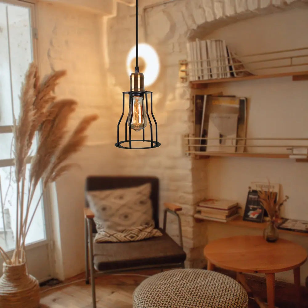 Loft cage wall light with vintage shade for home and living room - vue 3 sur 8