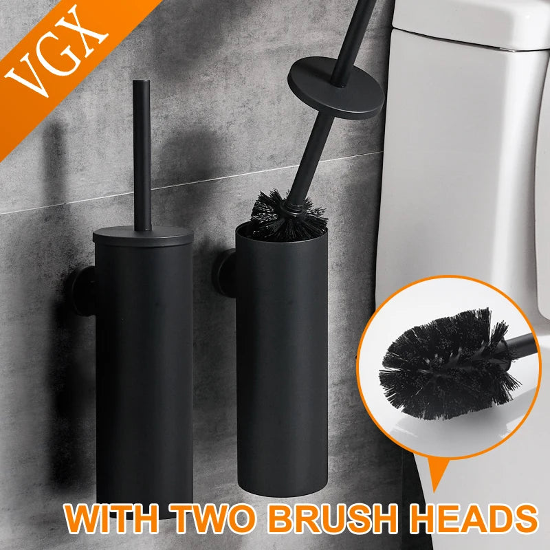 Brushed stainless steel wall-mounted toilet brush holder