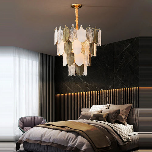 Modern art deco designer stainless steel LED chandelier - vue 6 sur 12