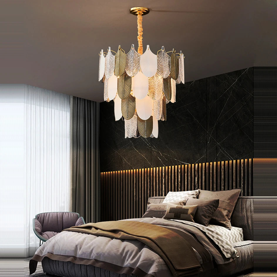 Modern art deco designer stainless steel LED chandelier - vue 5 sur 12