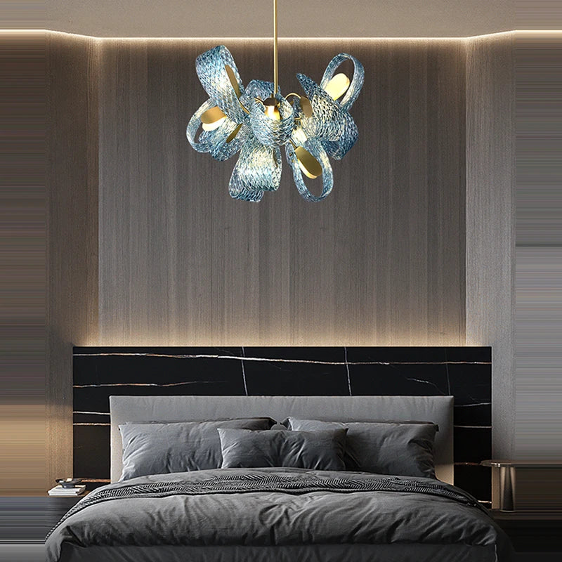 Art deco copper and blue chandelier for elegant interiors - vue 4 sur 21