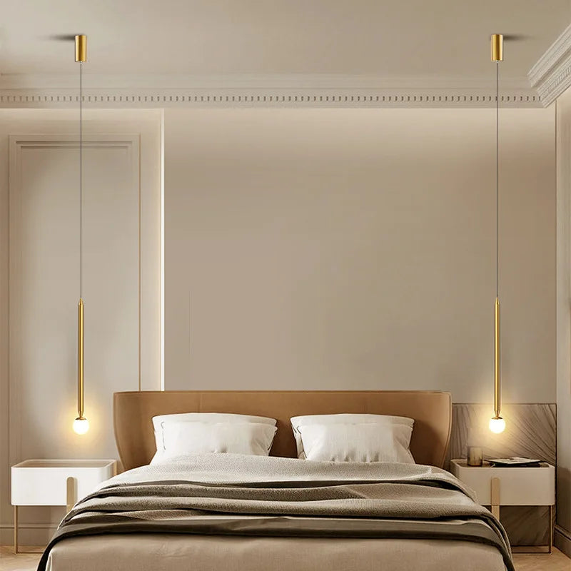 Simple creative pendant light with long glass and aluminium cable - vue 4 sur 10