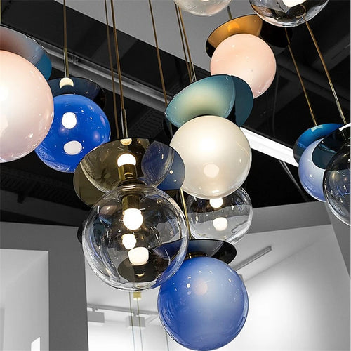 Design UFO pendant light with round iron and colourful glass LED, Danish style for home and kitchen - vue 3 sur 11
