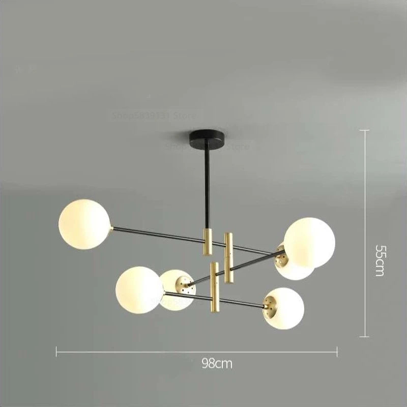 Modern LED glass ball chandelier nordic creative lighting - vue 9 sur 18