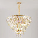 Round gold steel chandelier with crystal and interior LED lighting