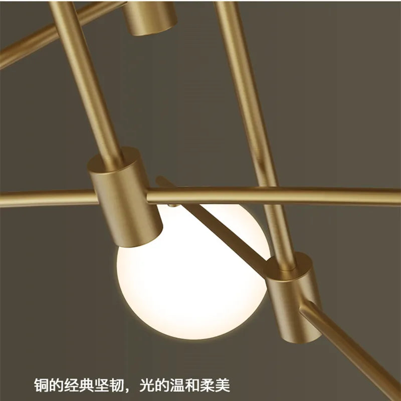 Gold chandelier with glass globe for indoor lighting - vue 5 sur 12