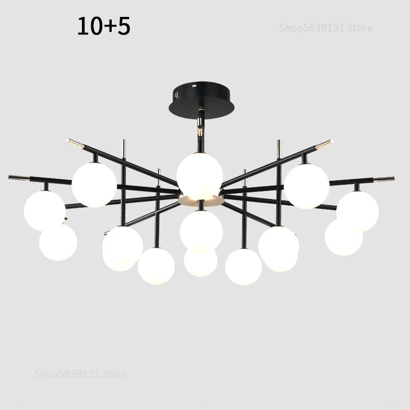Nordic iron chandelier with LED glass balls for restaurant - vue 18 sur 20