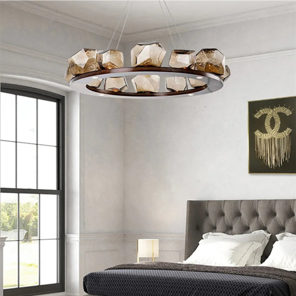 Postmodern glass ring chandelier with LED light