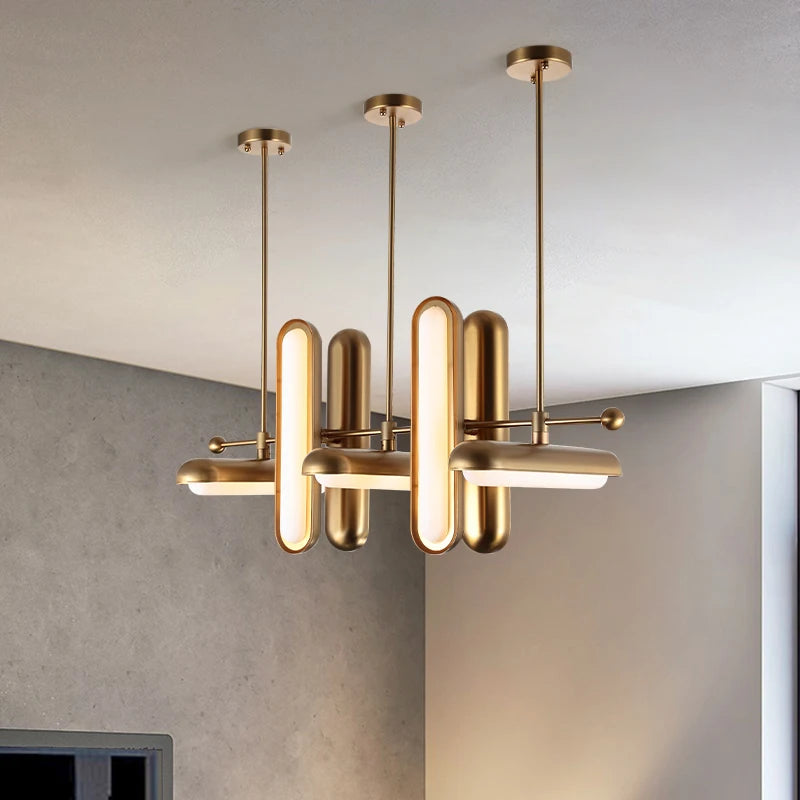 Postmodern gold Art Deco iron and glass chandelier for dining room - vue 4 sur 12