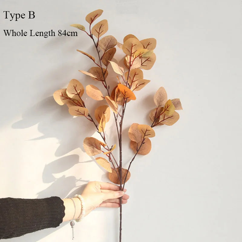 Eucalyptus tree branch with round leaves retro artificial foliage decoration - vue 10 sur 10
