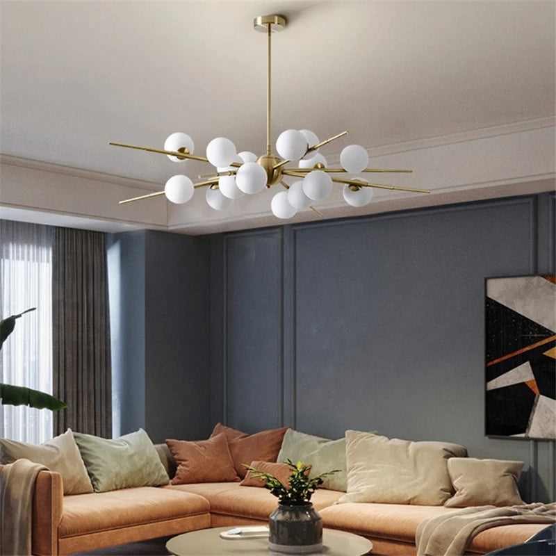Modern nordic glass ball LED chandelier for bar and café
