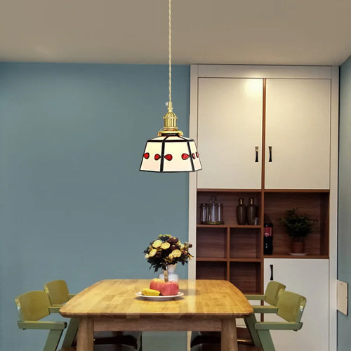 Retro stained glass pendant light Japanese style for interior decor - vue 3 sur 9