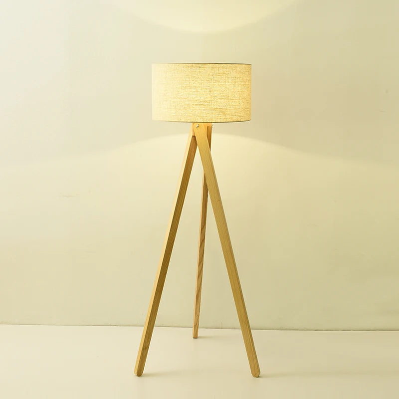 Nordic solid wood floor lamp with illuminated foot switch