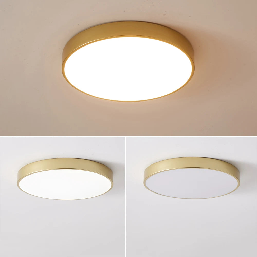 Ultra-slim 5 cm gold LED ceiling light modern round surface mount remote control for foyer and bedroom - vue 3 sur 9