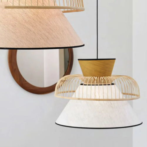 Modern minimalist Japanese fabric bamboo pendant light - vue 2 sur 12