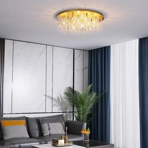 Luxury round LED crystal ceiling light postmodern European style - vue 3 sur 9