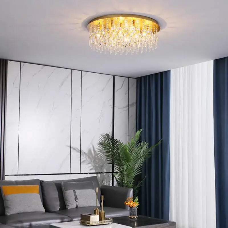 Luxury round LED crystal ceiling light postmodern European style
