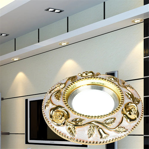 European style recessed LED spotlight with golden rose pattern for interiors - vue 9 sur 8