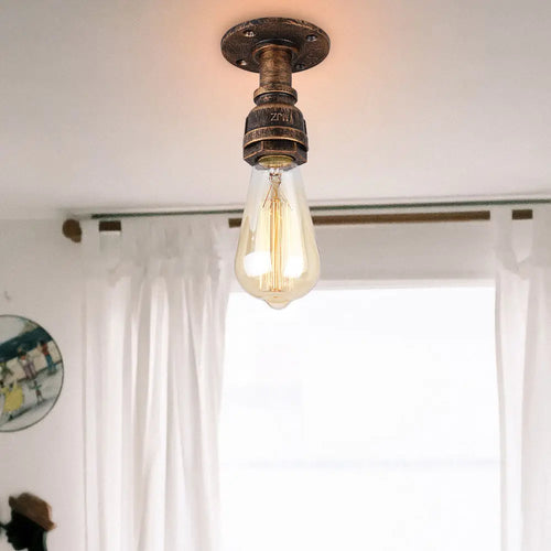 Retro industrial iron pipe ceiling light, vintage E27 surface mounted loft fixture - vue 3 sur 10