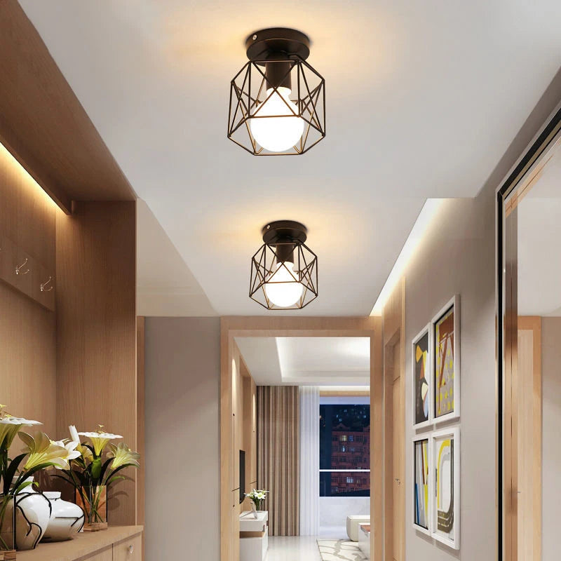 Retro gold metal LED ceiling light for balcony and hallway - vue 5 sur 10